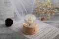 Handgefertigte Kristallkugel-Spieluhr aus Holz mit konservierten Sternblumen - Kleines quadratisches Touch-Lade-Nachtlicht (Weiße Margerite) / Mittlere Größe (7cm Durchmesser Kugel)