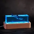 Creative deep sea ocean resin shark night light with solid wooden base ambient lamp - Megalodon / Plug-in Version