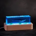 Creative ocean whale resin night light with solid wood base for desktop decoration - Blue Whale with Seaweed / Plug-in Version