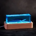 Ocean themed blue resin whale night light with a solid wood base for room decor - Blue Whale / Plug-in Version