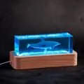 Exquisite blue ocean resin dolphin night light on a solid wood base with diver detail - Dolphin / Plug-in Version