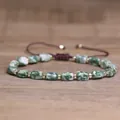 Handmade green natural stone bead bracelet with gold spacers and adjustable cord - Green Dots