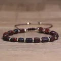 Handmade adjustable natural red stone square bead bracelet with tiny gold spacers - Flower Red Stone