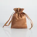 Silky bronze satin drawstring pouch for jewelry storage and gift packaging - 7x9cm / Coffee