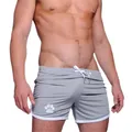Athletic men's gray breathable mesh gym shorts with white paw print and drawstring - M / Bottoms / Light Gray with White Trim