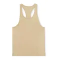 Detailed view of a breathable khaki men's racerback sports vest for gym workouts - Khaki