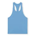 Detailed view of a light blue men's racerback sports vest for gym and fitness training - Sky Blue