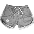 Graue Mesh-Sportshorts für Herren mit weißem Pfotenabdruck-Design und Kordelzug. - Hellgrau mit weißem Besatz
