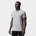 Side view detail of a men's light grey muscle fit athletic T-shirt in stretch cotton. - S / Tops / Light Gray