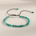 Detailed view of 4mm green natural agate beads on an adjustable braided bracelet. - Green Weathered Agate