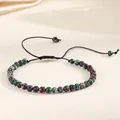 Detail of 4mm natural green gemstone beaded adjustable woven cord bracelet - Unakite
