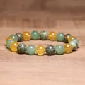 Detailed close-up shot showing natural textures of Green Aventurine and Citrine beads - Three-Color Bracelet
