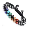 Close-up of double-row braided chakra bracelet with colorful natural stones. - Seven Chakra Style (Black Cord) (#2)