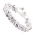 Close-up detail of a double-row hand-woven white marble stone adjustable bracelet - White Howlite Style (White Cord) (#24)