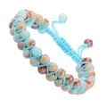 Macro view of a hand-woven double-row natural Amazonite beaded adjustable bracelet - Amazonite Style (Light Blue Cord) (#25)