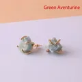 Raw green aventurine crystal stud earrings with gold-plated four-prong claw setting - Green Aventurine