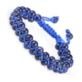 Close-up of double-row braided blue natural stone bracelet with adjustable cord - Lapis Lazuli Style (Bright Blue Cord) (#26)