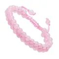 Elegant handmade double-row pink natural stone beaded bracelet with adjustable woven cord - Pink (#34)
