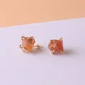 Gold-plated stud earrings featuring irregular raw red agate stones with four-prong setting - Red Agate
