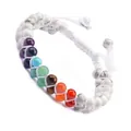 Hand-woven double-row natural stone chakra bracelet with white howlite and colorful beads - White Howlite Chakra Style (White Cord) (#3)