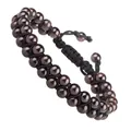 Hand-woven double row natural dark red garnet stone bead adjustable bracelet for women - Dark Red Natural Stone Style (Black Cord) (#19)