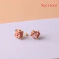 Natural irregular sunstone stud earrings with 18k gold plated 925 silver prongs for women - Sunstone
