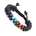 Hand-woven adjustable 7 chakra natural stone lava bead bracelet for men and women - Lava Stone Chakra Style (Black Cord) (#4)