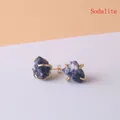 Gold-plated raw sodalite stud earrings with irregular stone design and 925 silver pins - Sodalite