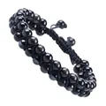 Hand-woven double-row natural black stone adjustable bracelet for stylish daily wear - Black Natural Stone Style (Black Cord) (#9)