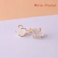 Handmade raw white crystal stud earrings with gold-plated setting and 925 silver pin - White Crystal