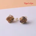 Natural raw tiger's eye gold plated stud earrings with 925 silver needle for women - Tiger Eye Stone Bracelet