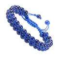 Handmade double-row blue stone beaded bracelet with an adjustable woven cord closure - Deep Blue Natural Stone Style (Deep Blue Cord) (#11)