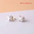 Handcrafted irregular white turquoise stud earrings with gold-plated four-prong setting - White Turquoise