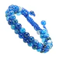 Hand-woven double-layer blue natural stone beaded bracelet with adjustable cord closure - Blue Natural Stone Style (Blue Cord) (#12)