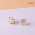 Elegant irregular raw citrine stud earrings with 14k gold plated claw setting for women - Citrine