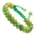 Hand-woven double-row natural green stone bead bracelet with an adjustable cord closure - Light Green Amazonite Style (Green Cord) (#14)