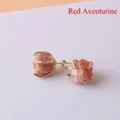 Handmade Red Aventurine raw stone stud earrings with gold-plated four-prong setting for women - Red Aventurine