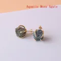 Irregular moss agate stud earrings with gold plated claw setting and 925 silver needles - Moss Agate