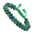Handmade double-row natural stone bead bracelet with green woven adjustable cord - Blue and Green Stone Style (Green Cord) (#15)