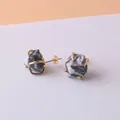 Elegant irregular zebra stone stud earrings with a gold-plated four-prong claw setting - Black White Zebra