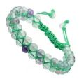 Hand-braided double-row natural stone bracelet with adjustable green cord string. - Multicolor Natural Stone Style (Green Cord) (#16)