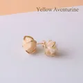 Irregular natural raw yellow aventurine stud earrings with gold-plated four-prong setting - Yellow Aventurine