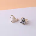 Gold-plated irregular raw stone stud earrings with black and white crystals for women - Black and White Moonstone