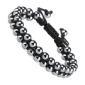 Handmade double-row braided adjustable bracelet with metallic grey hematite stone beads - Hematite Style (#21)