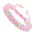 Handmade double-row braided bracelet featuring colorful pastel natural stones and pink cord - Multicolor Natural Stone Style (Pink Cord) (#29)