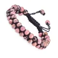 Handmade double-row adjustable bracelet featuring pink natural stone beads and black cord - Pink Ore Style (Black Cord) (#30)