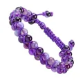 Double-row purple natural stone beads woven bracelet with adjustable cord closure - Purple (#32)