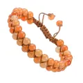 Adjustable hand-woven double-row natural stone bracelet with orange amber beads - Orange Yellow (#33)