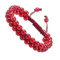 Handmade double-row red natural stone bracelet featuring an adjustable braided cord - Red (#35)
