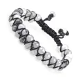 Hand-woven double-row natural grey stone adjustable cord bracelet for daily wear - Grayish White and Black (#39)